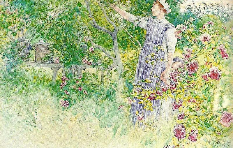 Carl Larsson bikupor och rosor-bikuporna-i tradgarden Sweden oil painting art